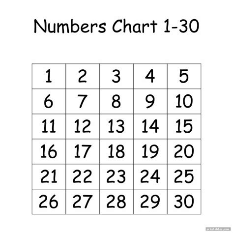 Number Chart 1 30 Free Printable